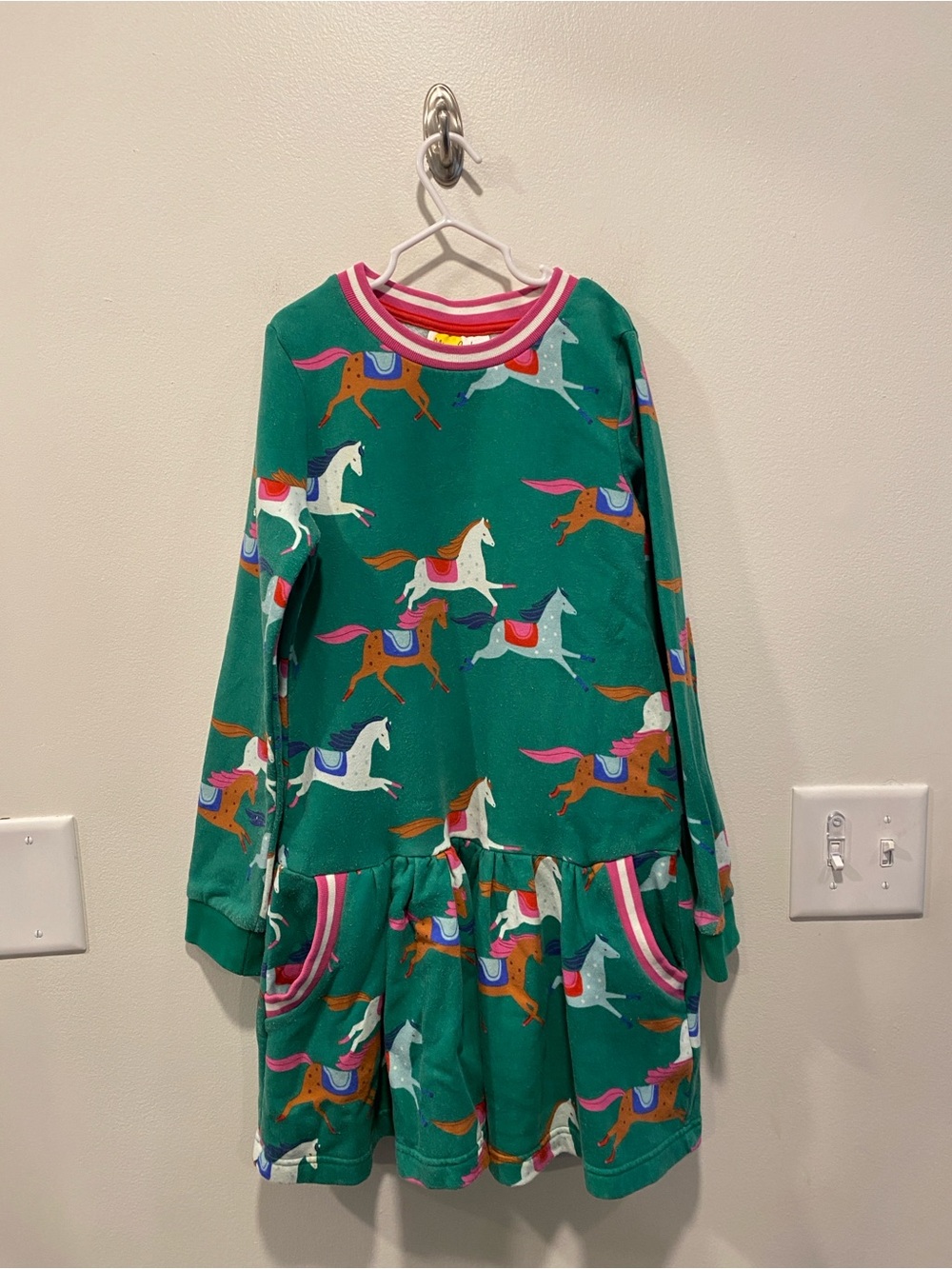Mini Boden horse print sweatshirt dress in girls size 9-10